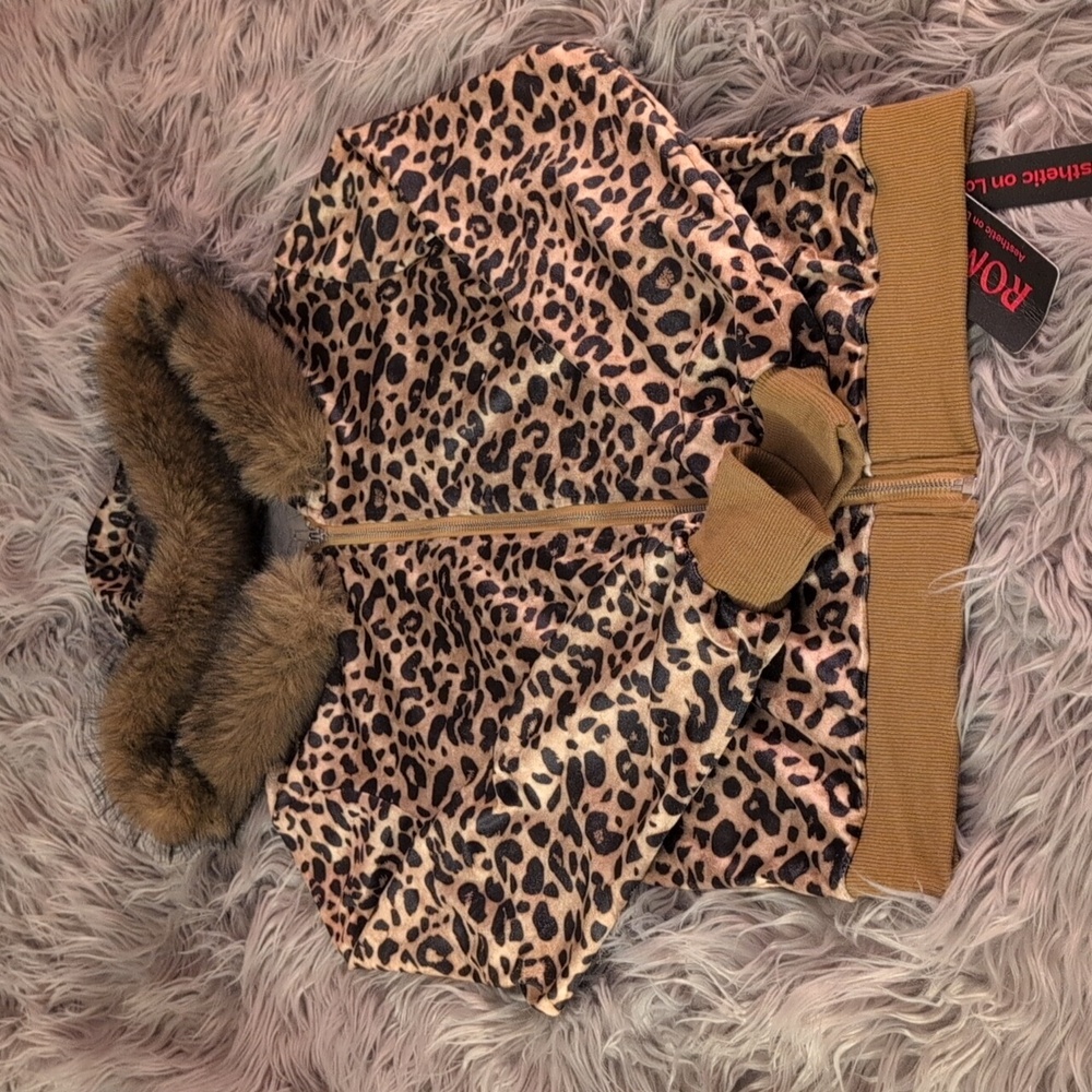 NWT Leopard Fur Trimmed Hoodie